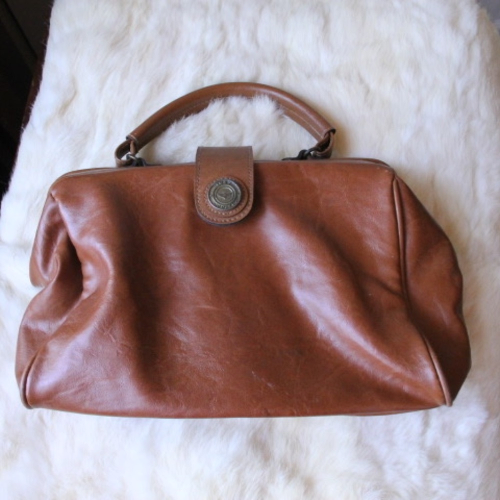 Vintage Brown leather hinge top purse